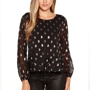 Belldini Los Angeles Black with Silver Metallic Paisley Pattern Blouse. Size S